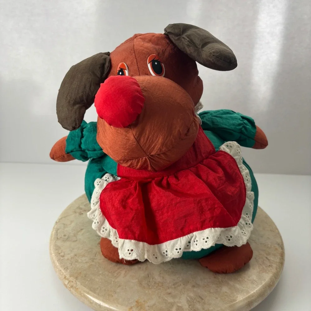 Vintage Reindeer Plush Basket Red Dress Green Apron Novelty Toy‎ Puffalump